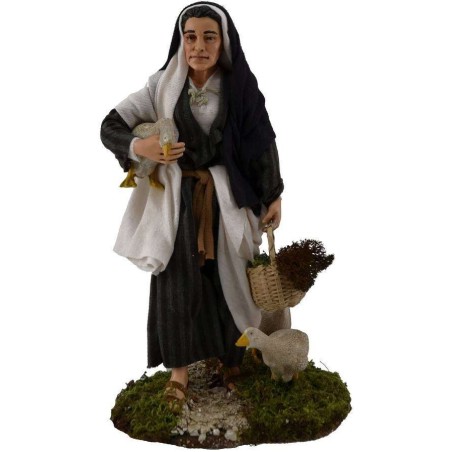 Vieja con gansos 30 cm Mundo Pesebre