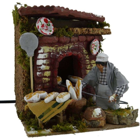 Fornaio in movimento 10 cm con fuoco Mondo Presepi