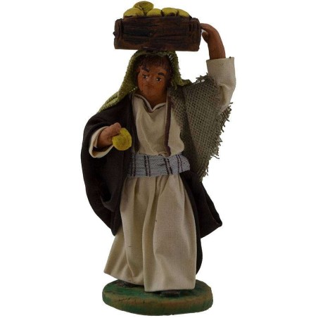 Pastore con cassetta di frutta sulla testa 10 cm Mondo Presepi