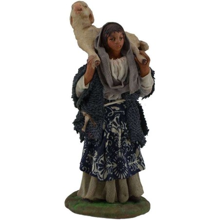 Pastorella con oveja sobre los hombros 12 cm Mundo Pesebres