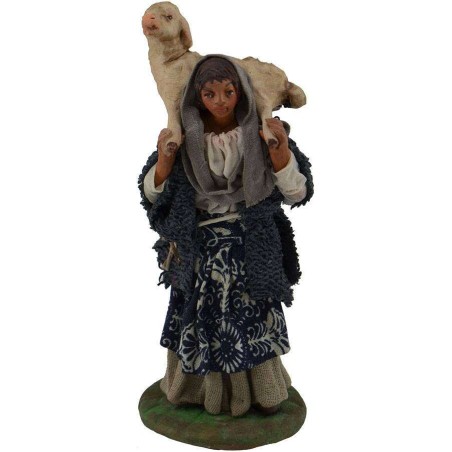 Pastorella con pecora sulle spalle 12 cm Mondo Presepi