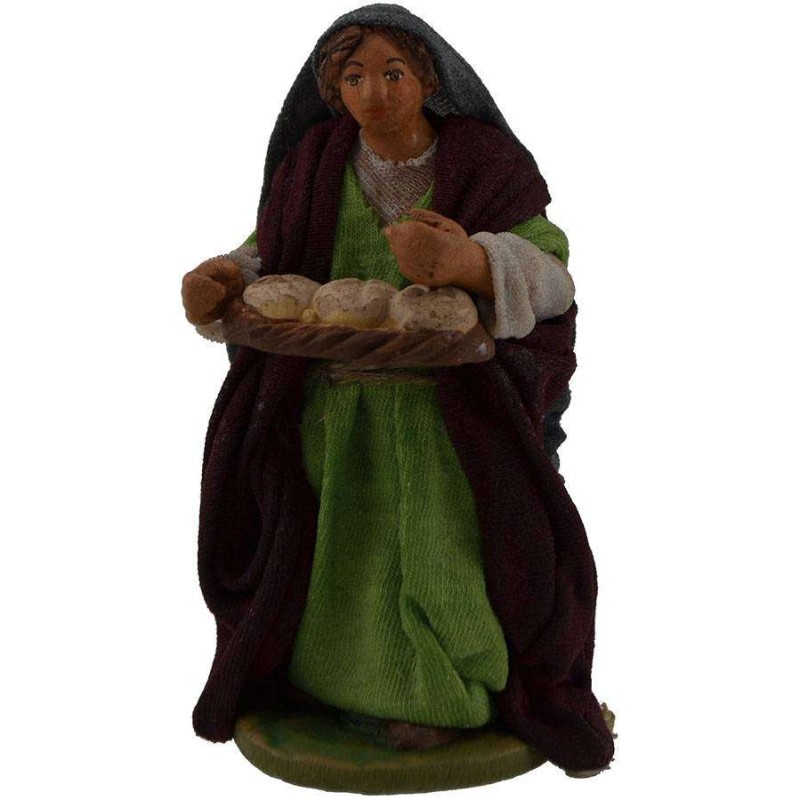 Woman with basket of bread 10 cm