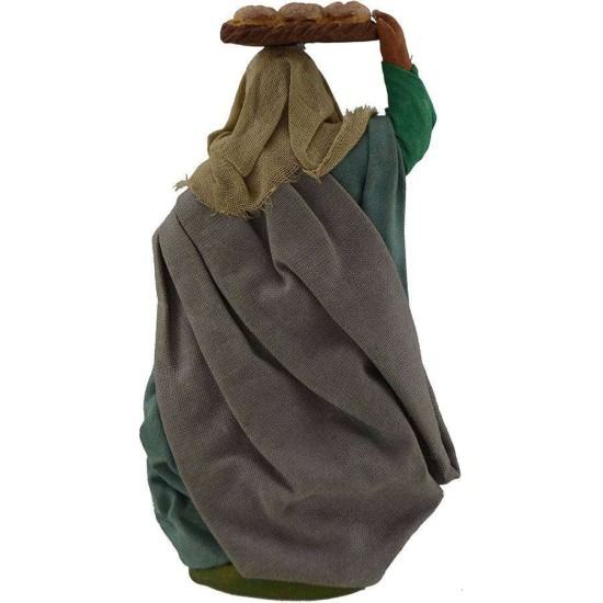 Woman with basket of bread and flask 12 cm