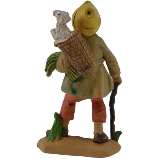 12 Cm Shepherd with sheep in the basket