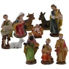 Set 8 cm Natività, tre Re magi, Pastore e Pecora