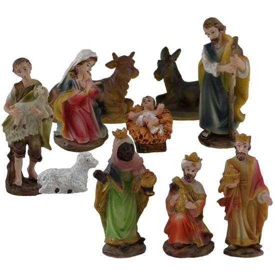Conjunto de 10 figuras de 8 cm: Natividad, Reyes Magos, Pastor