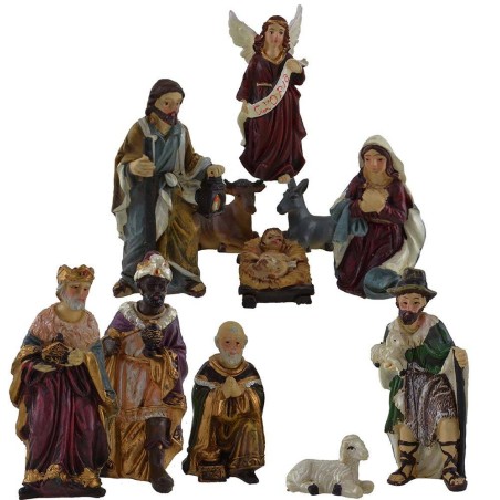 Conjunto de 11 figuras de 9 cm de un Belén, Reyes Magos, ángel