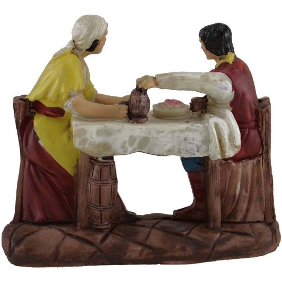 Uomo e donna al tavolo 8 cm in resina Mondo Presepi