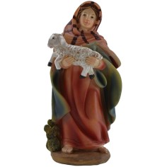 Shepherdess with lamb 15 cm in resin for nativity scene