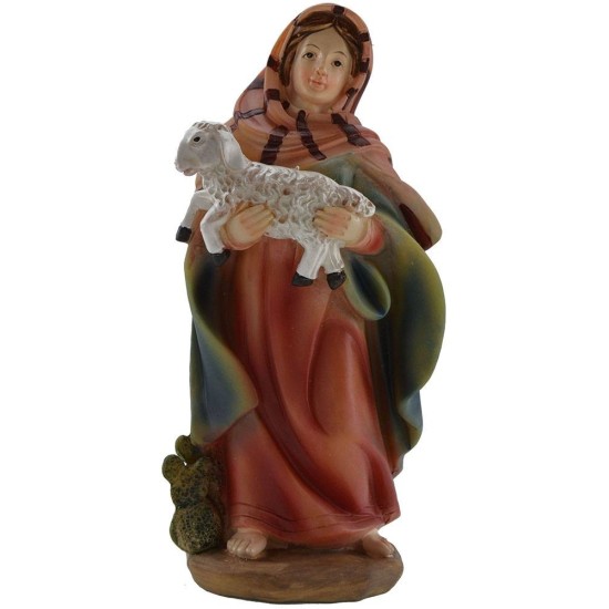 Shepherdess with lamb 15 cm in resin for nativity scene