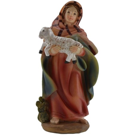 Shepherdess with lamb 15 cm in resin for nativity scene