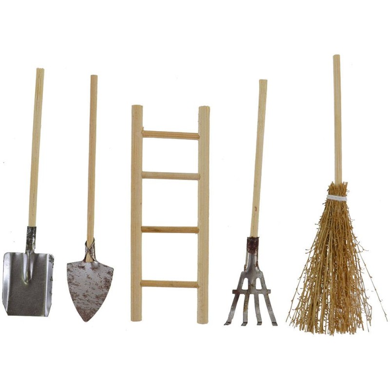 Set of 5 wooden countryside tools, miniature accessories