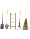 Set of 5 wooden countryside tools accessories in miniature
