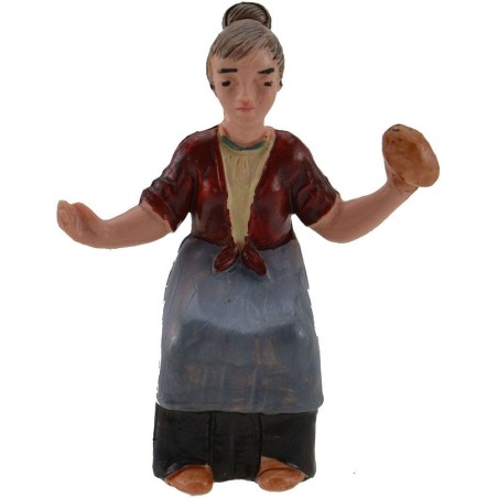 Mujer sentada con pan 7 cm Mundo Pesebres