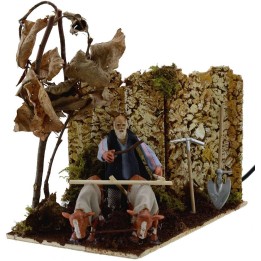 Campesino de 8 cm en movimiento con arado y bueyes, 3