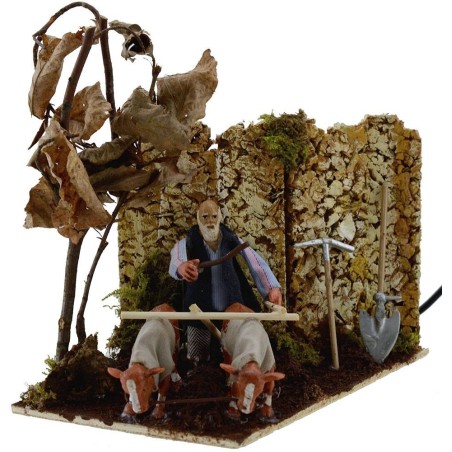 Campesino de 8 cm en movimiento con arado y bueyes, 3
