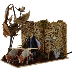 Campesino de 8 cm en movimiento con arado y bueyes, 3 2