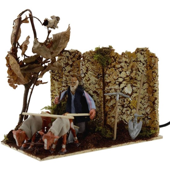 8 cm peasant in movement with plow and oxen 3 movements