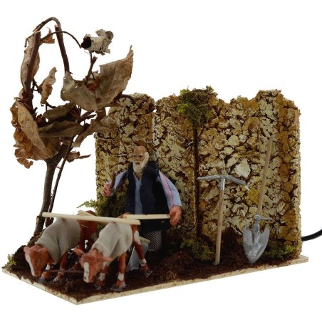 8 cm peasant in movement with plow and oxen 3 movements