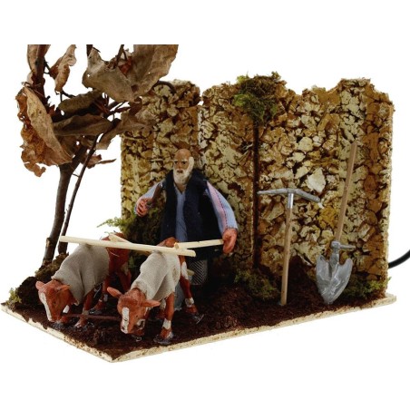 Campesino de 8 cm en movimiento con arado y bueyes, 3