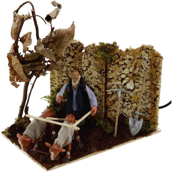 8 cm peasant in movement with plow and oxen 3 movements