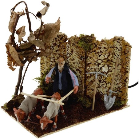 Campesino de 8 cm en movimiento con arado y bueyes, 3