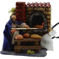 Fornaio 8 cm in movimento con fuoco cm 15x10x11 h. Mondo Presepi 2
