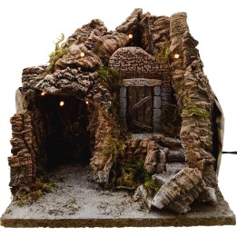 Belén con cueva y luces cm 25x20x25 h.