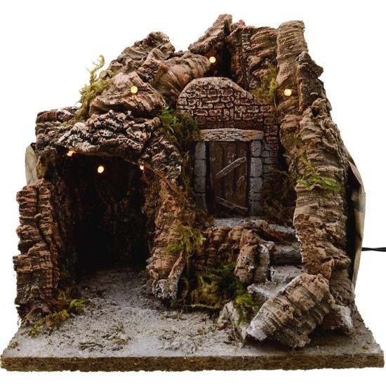 Nacimiento con cueva y luces cm 25x20x25 h.