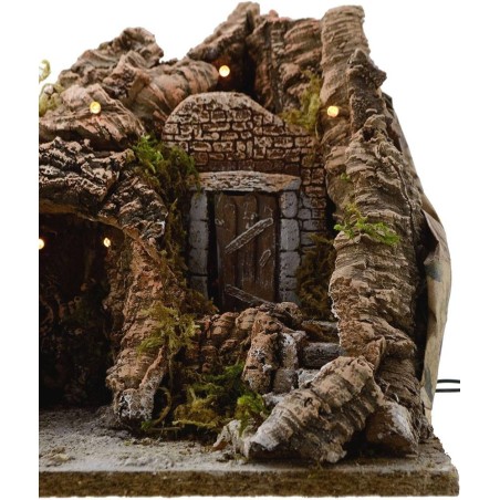 Belén con cueva y luces cm 25x20x25 h.