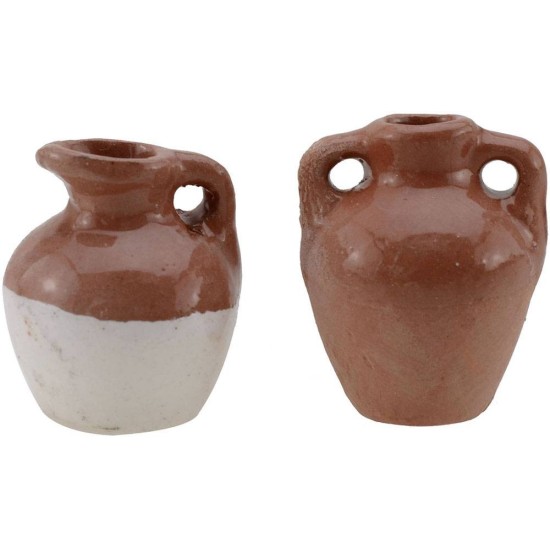Set of 2 glazed amphorae for nativity scene 2.5 cm high. Mondo Presepi