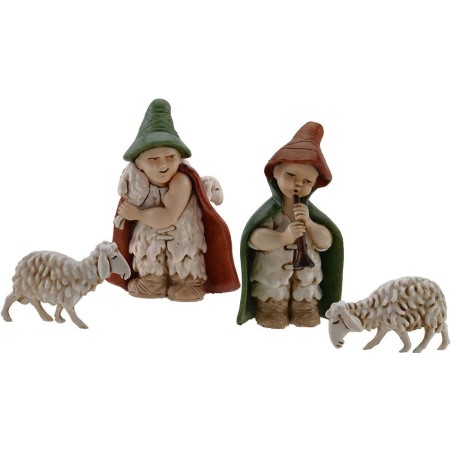 Juego de 2 estatuas y 2 ovejas para belén child 7 cm Landi Moranduzzo.