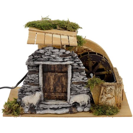 Molino de agua funcional para belén de 32x17x20 cm h.