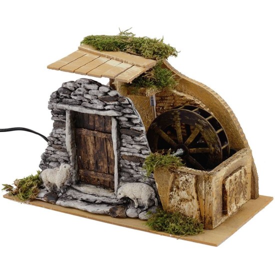 Molino de agua funcional para belén de 32x17x20 cm h.