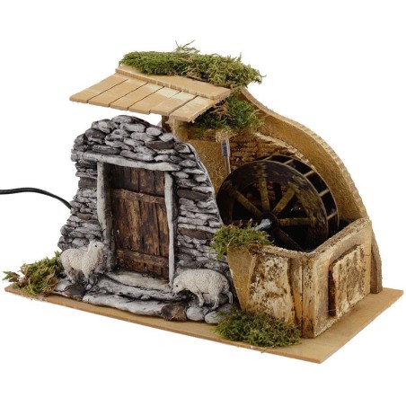 Molino de agua en funcionamiento para pesebre de 32x17x20 cm h. Mondo