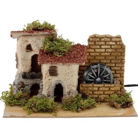 Molino eléctrico con casas de 25x20x14 cm de altura. Mondo Presepi.