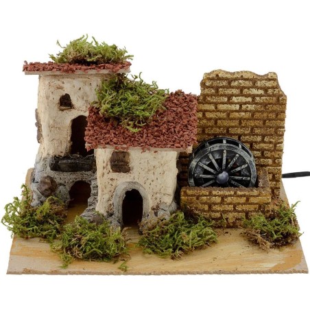 Molino eléctrico con casas de 25x20x14 cm de altura. Mondo Presepi.