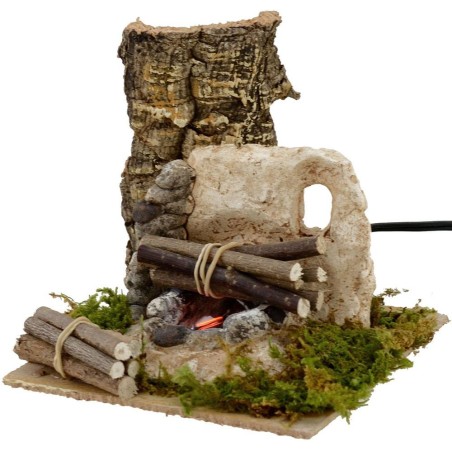 Fuoco per presepe funzionante con legna cm 15x15x14 h. Mondo