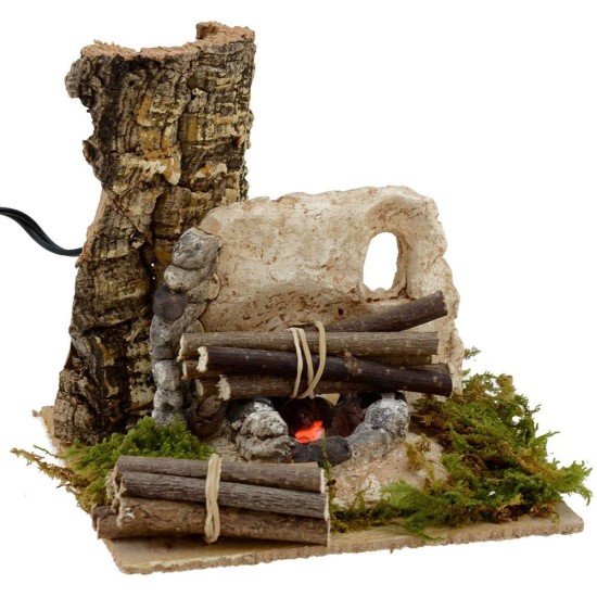Fuoco per presepe funzionante con legna cm 15x15x14 h. Mondo
