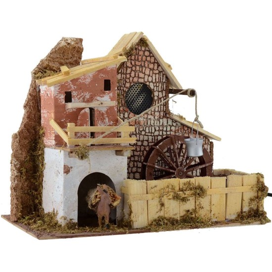 Molino de agua con casa cm 33x18x26 h. Mundo Pesebres
