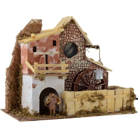 Molino de agua con casa cm 33x18x26 h. Mundo Pesebres