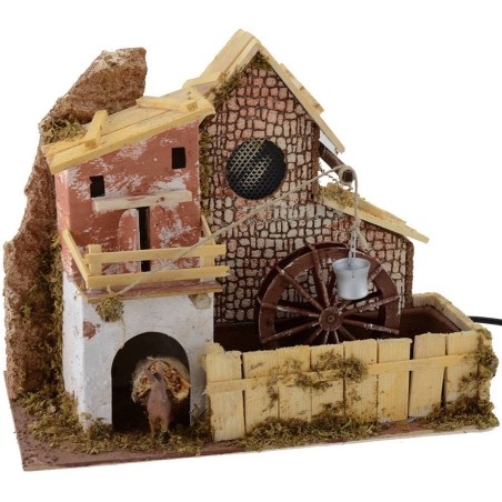 Mulino ad acqua con casa cm 33x18x26 h. Mondo Presepi