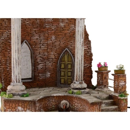 Templo con fuente funcional de 41x30x56 cm de altura. Mundo Pesebre.