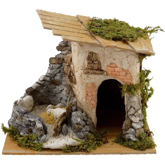 Casa con ovejas cm 23x17x17 h. Mundo Pesebres