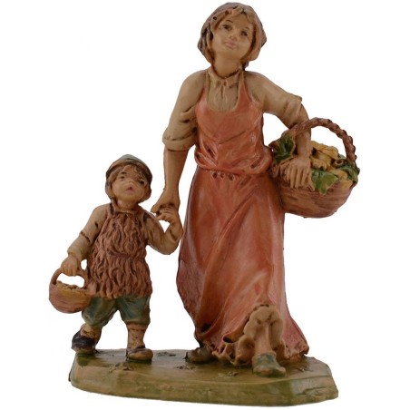 Madre con niño de la mano 12 cm lux Mundo Pesebres