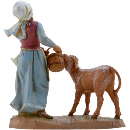 Pastorella con ternero 19 cm Fontanini Mundo Pesebres