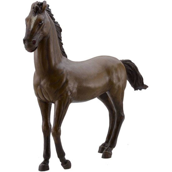 Caballo marrón al paso en resina para estatuas de 30 cm Mundo