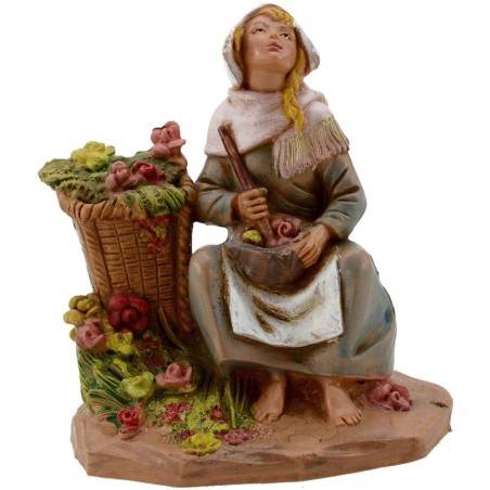 Mujer con jarrones de flores serie 12 cm Fontanini Mundo Pesebres