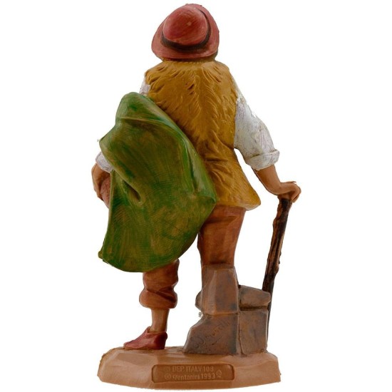 Old with basket and stick 12 cm Fontanini