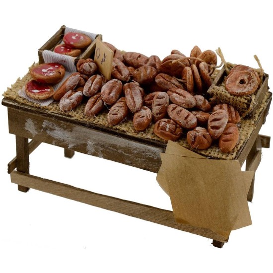 Wooden bench with bread and pizzas 13x7x7,5h.